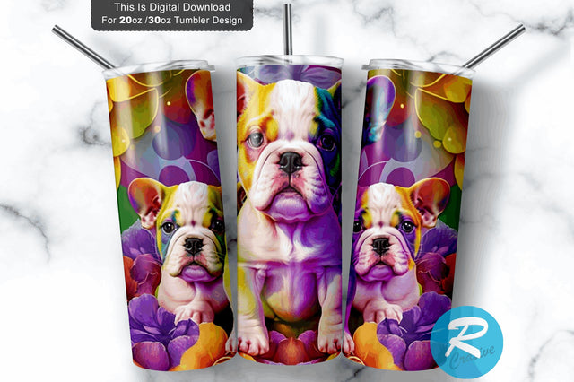 Cute Rainbow Colorful Baby Bulldogs 20 oz / 30 oz Tumbler PNG Sublimation Regulrcrative 