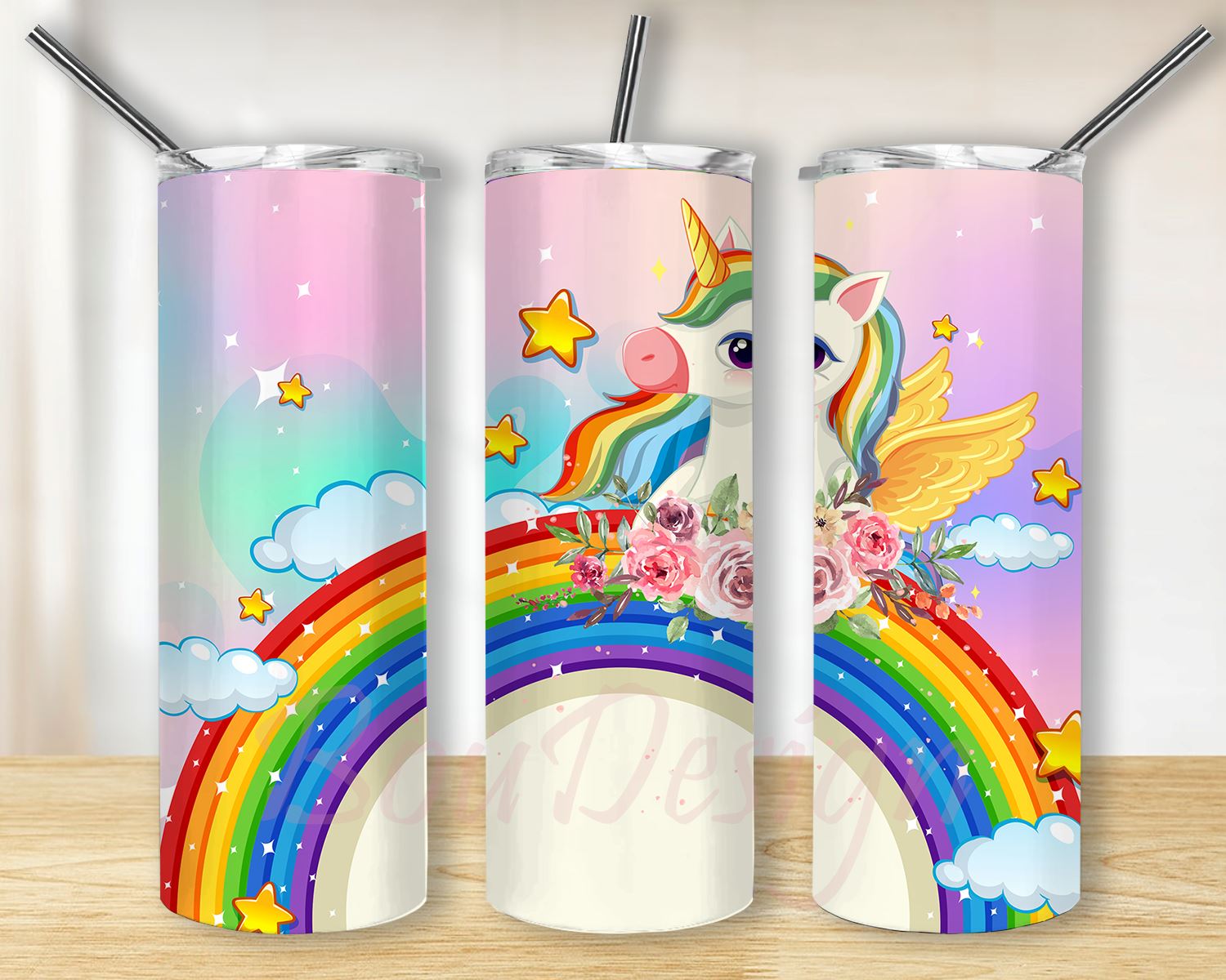 Cute Rainbow Unicorn Sublimation Digital Download Full Wrap PNG