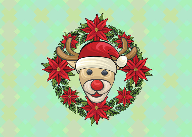 Cute Reindeer and holly Christmas wreath isolated on Christmas background SVG naemmiah021 