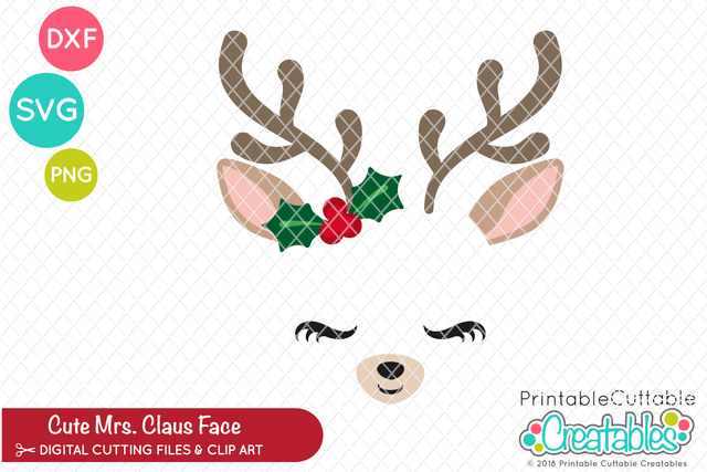 Cute Reindeer Face SVG Printable Cuttable Creatables 