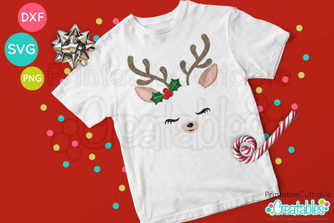 Cute Reindeer Face SVG Printable Cuttable Creatables 