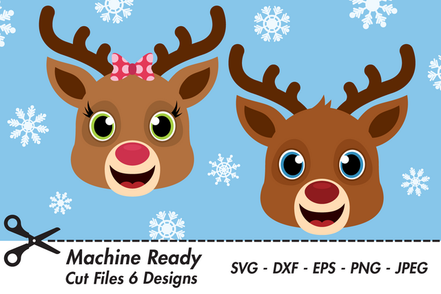 Cute Reindeer Faces With Snowflakes | Woodland Winter SVG SVG Captain Creative 