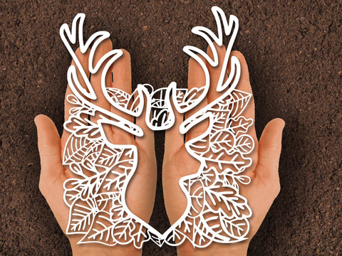 Cute Reindeer head Christmas Leaf paper cut SVG Johan Ru designs 