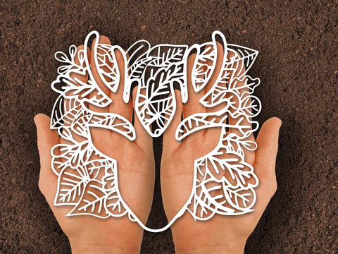 Cute Reindeer head Christmas Leaf paper cut SVG Johan Ru designs 