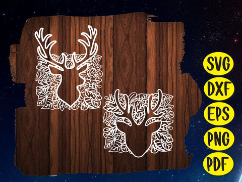Cute Reindeer head Christmas Leaf paper cut SVG Johan Ru designs 