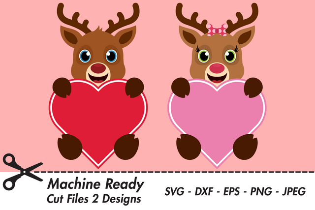 Cute Reindeer Valentine Hearts | Valentines SVG SVG Captain Creative 
