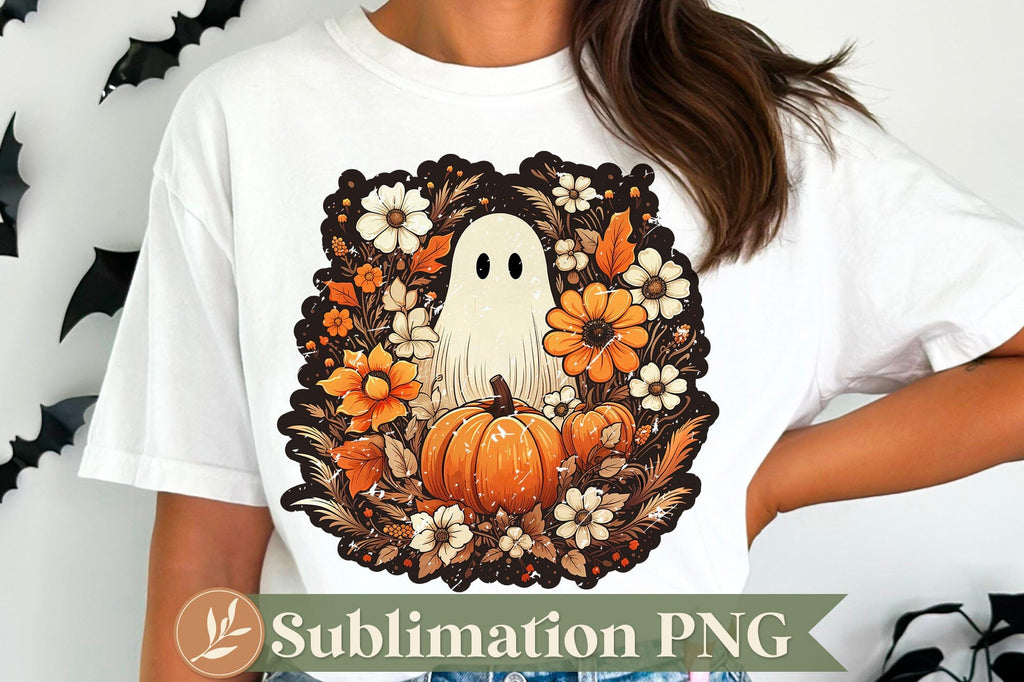 Cute Retro Ghost Sublimation File, Halloween PNG - So Fontsy