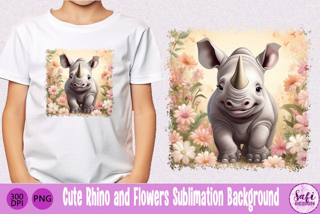 Cute Rhino and Flowers Sublimation Background Sublimation Safi Design 