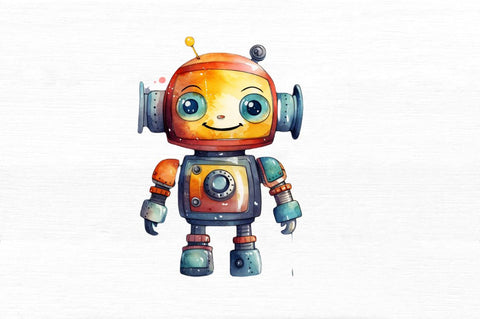 Cute Robots Watercolor Clipart Sublimation Regulrcrative 
