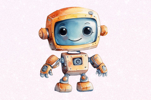 Cute Robots Watercolor Clipart Sublimation Regulrcrative 