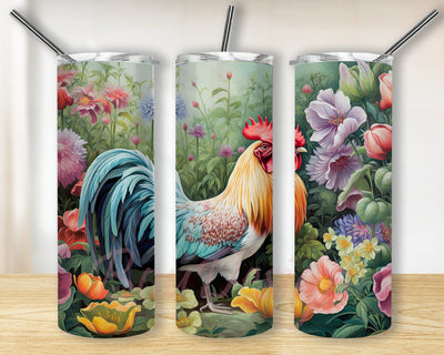 Cute Rooster Flowers 20oz Skinny Tumbler Png, Chicken Flower Tumbler Png, Rooster Chicken Flowers Tumbler, Floral Tumbler Wrap, Farm Animals Tumbler Sublimation BouDesign 