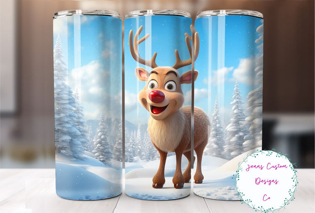 Cute Rudolph the Red Nosed Reindeer, Christmas 20 oz Skinny Tumbler Sublimation Design Digital Download PNG Instant DIGITAL ONLY, Straight tumbler wrap. Sublimation Jenn Driscoll 