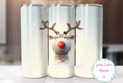 Cute Rudolph the Red Nosed Reindeer, Christmas 20 oz Skinny Tumbler Sublimation Design Digital Download PNG Instant DIGITAL ONLY, Straight tumbler wrap. Sublimation Jenn Driscoll 