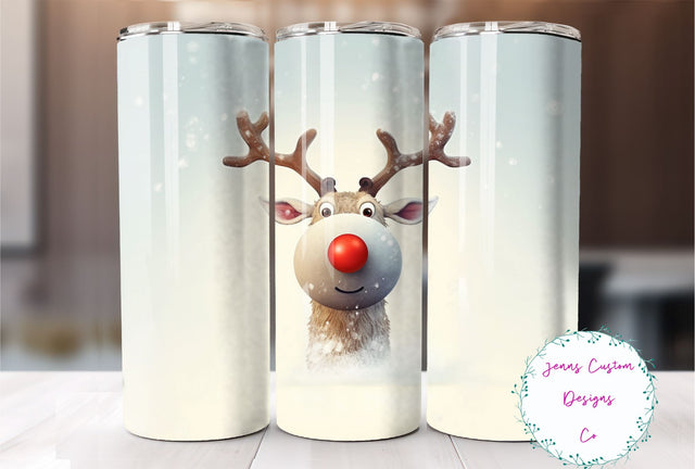 Cute Rudolph the Red Nosed Reindeer, Christmas 20 oz Skinny Tumbler Sublimation Design Digital Download PNG Instant DIGITAL ONLY, Straight tumbler wrap. Sublimation Jenn Driscoll 