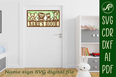 Cute Safari animals scene name sign SVG 3 layer laser cut SVG APInspireddesigns 
