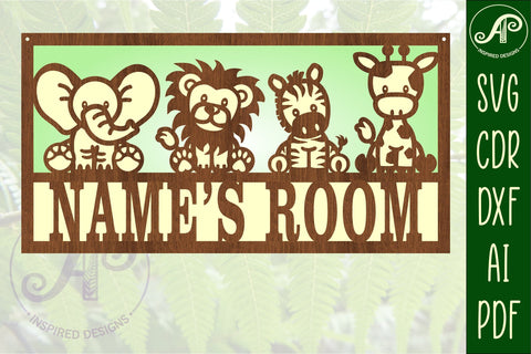 Cute Safari animals scene name sign SVG 3 layer laser cut SVG APInspireddesigns 