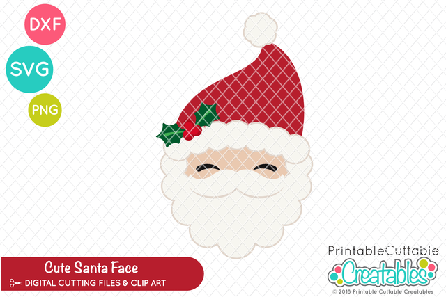 Cute Santa Face SVG Printable Cuttable Creatables 