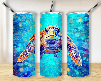 Cute Sea Turtle 20oz Skinny Tumbler Png, Water Color Very Cute Sea Turtle Anime Happy Laughing Vibrant Colors Png, Sea Turtle Tumbler, Ocean Tumbler Png Sublimation BouDesign 