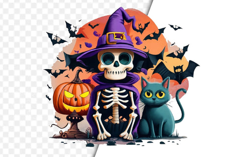 Cute Skeleton Halloween Clipart Sublimation Rupkotha 