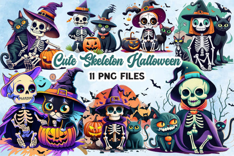 Cute Skeleton Halloween Clipart Sublimation Rupkotha 