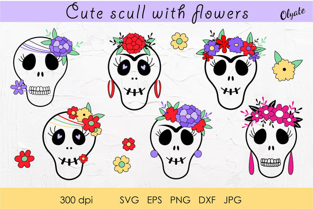 Cute skull with flowers. Skull Flowers SVG. Skull Face SVG SVG Olga Terlyanskaya 