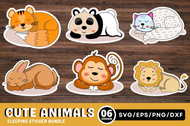 Cute Sleeping Animals Sticker Svg Bundle SVG Regulrcrative 