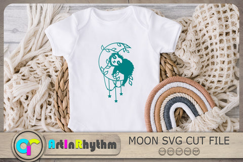 Cute Sleeping Sloth Svg, Crescent Moon Svg, Celestial Svg, Stars Svg, Plants Svg SVG Artinrhythm shop 