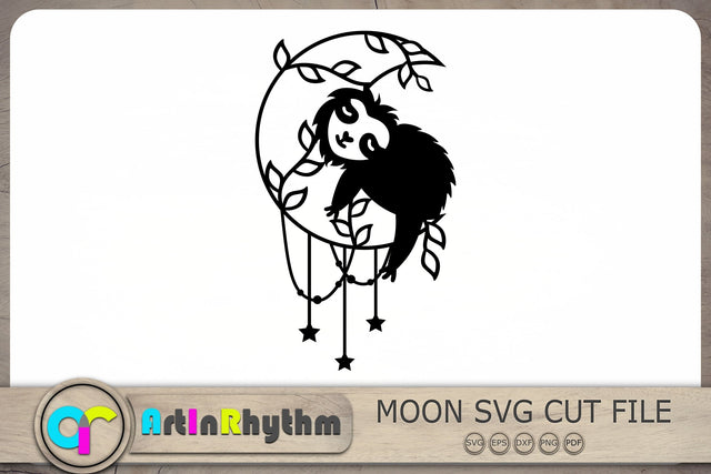 Cute Sleeping Sloth Svg, Crescent Moon Svg, Celestial Svg, Stars Svg, Plants Svg SVG Artinrhythm shop 
