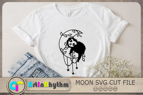 Cute Sleeping Sloth Svg, Crescent Moon Svg, Celestial Svg, Stars Svg, Plants Svg SVG Artinrhythm shop 