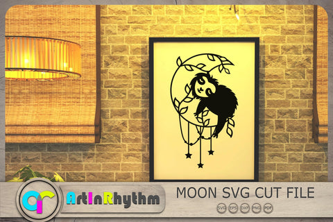 Cute Sleeping Sloth Svg, Crescent Moon Svg, Celestial Svg, Stars Svg, Plants Svg SVG Artinrhythm shop 