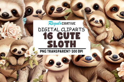 Cute Sloth Clipart Bundle Sublimation Regulrcrative 