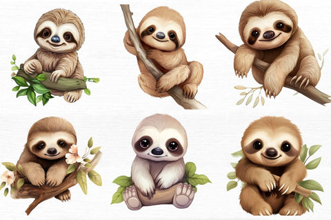 Cute Sloth Clipart Bundle Sublimation Regulrcrative 