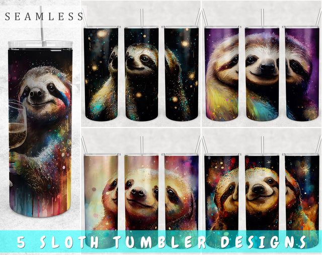 Cute Sloth Tumbler Wraps Bundle, 20 Oz Skinny Tumbler Sloth Sublimation Designs, Sloth Tumbler PNG, Seamless Tumbler PNG, 5 Designs Sublimation HappyDesignStudio 