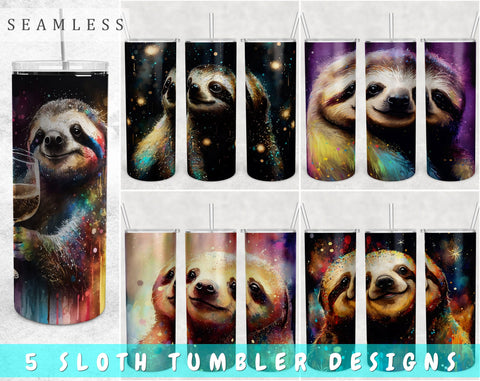 Cute Sloth Tumbler Wraps Bundle, 20 Oz Skinny Tumbler Sloth Sublimation Designs, Sloth Tumbler PNG, Seamless Tumbler PNG, 5 Designs Sublimation HappyDesignStudio 