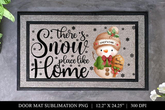 Cute Snowman Door Mat Sublimation Design PNG Sublimation BijouBay 
