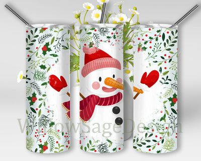 Cute Snowman Tumbler Png, Christmas Plant Snowman 20oz Full Tumbler Wrap, Xmas Tumbler Design, Merry Christmas Sublimation Design, Digital download Sublimation WillowSageDesign 