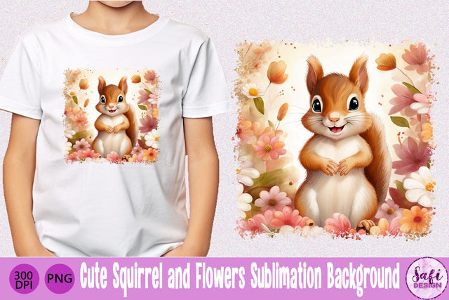 Cute Squirrel and Flowers Sublimation Background Sublimation Safi Design 