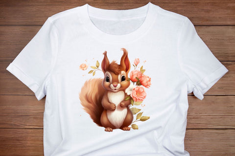 Cute Squirrel with Flowers Clipart Bundle Sublimation Regulrcrative 