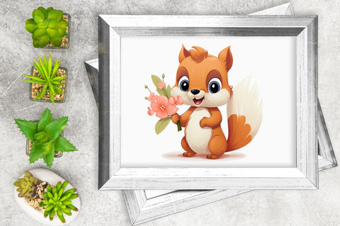 Cute Squirrel with Flowers Clipart Bundle Sublimation Regulrcrative 