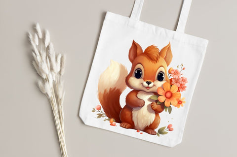 Cute Squirrel with Flowers Clipart Bundle Sublimation Regulrcrative 