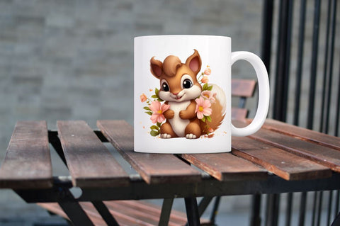 Cute Squirrel with Flowers Clipart Bundle Sublimation Regulrcrative 