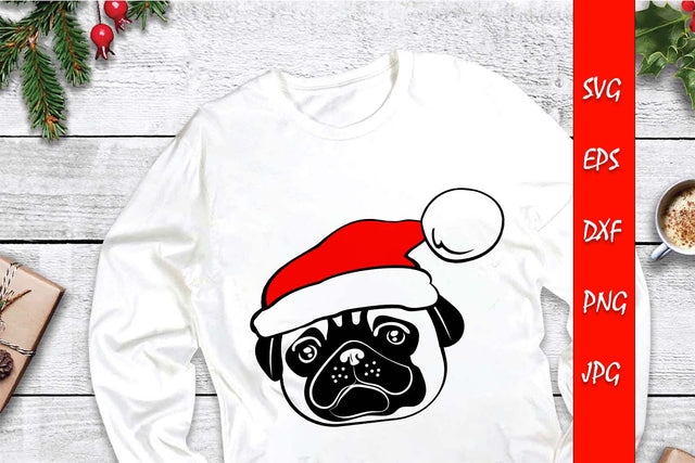 Cute SVG Pug Dog With Christmas Santa Hat File SVG Sintegra 