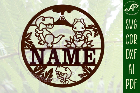 Cute T Rex name sign svg laser cut template SVG APInspireddesigns 