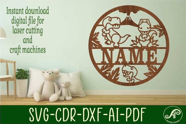 Cute T Rex name sign svg laser cut template SVG APInspireddesigns 