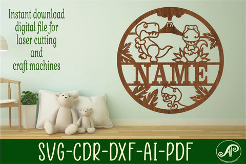 Cute T Rex name sign svg laser cut template SVG APInspireddesigns 