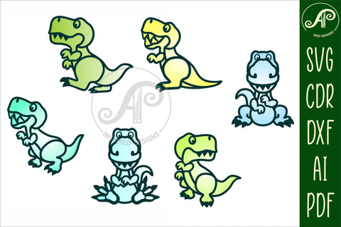 Cute T Rex two layer laser cut SVG files SVG APInspireddesigns 