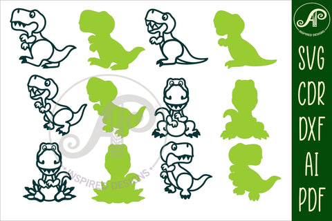 Cute T Rex two layer laser cut SVG files SVG APInspireddesigns 