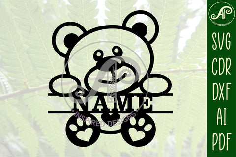 Cute Teddy bear Name sign svg laser cut template SVG APInspireddesigns 