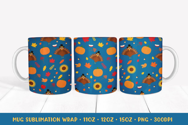 Cute Thanksgiving Mug Wrap Sublimation. Fall Mug Design Sublimation LaBelezoka 