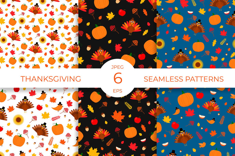 Cute Thanksgiving Seamless Patterns Digital Paper Digital Pattern LaBelezoka 